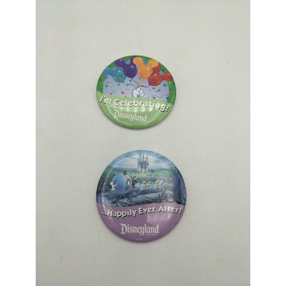 Disney 2 Pin Button Disneyland Pins I'm Celebrating Happily Ever After Buttons - Picture 2 of 5